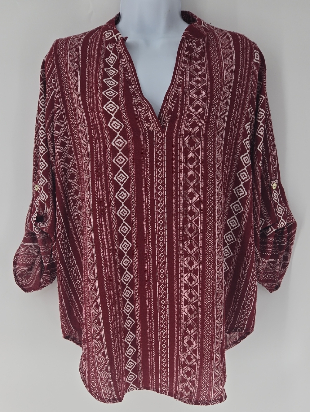 Papermoon Boho Geometric V‑Neck Blouse – Southwestern – Women’s M